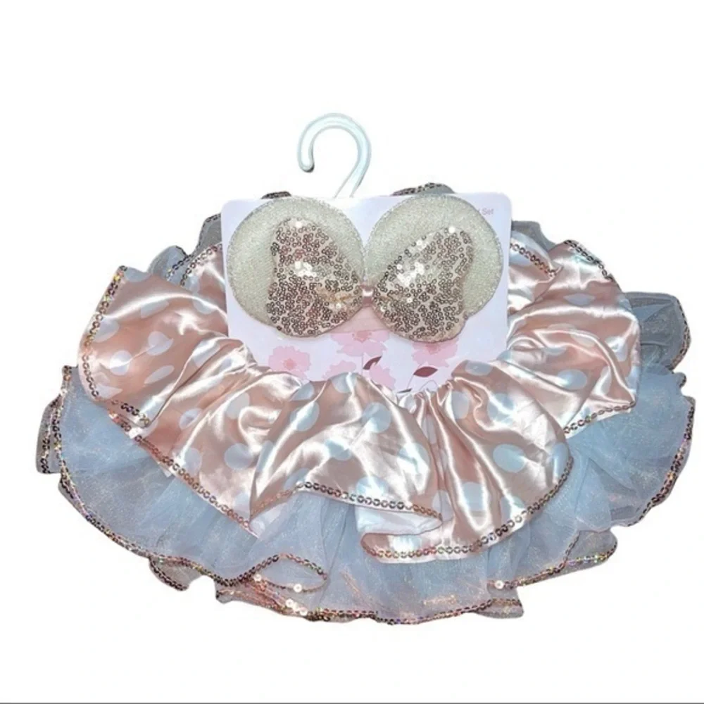 Pink and White Polkadots and Sequins Minnie Tutu and Headband